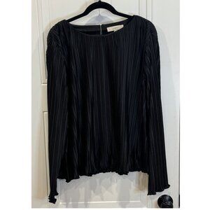 Loft Black Accordion-Pleated Long Sleeve Blouse EUC Minimalist Dressy Work